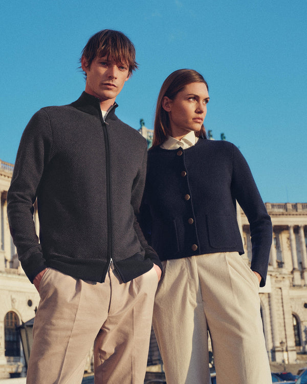 N.Peal Women's Collarless Jacquard Cashmere Jacket Navy Blue