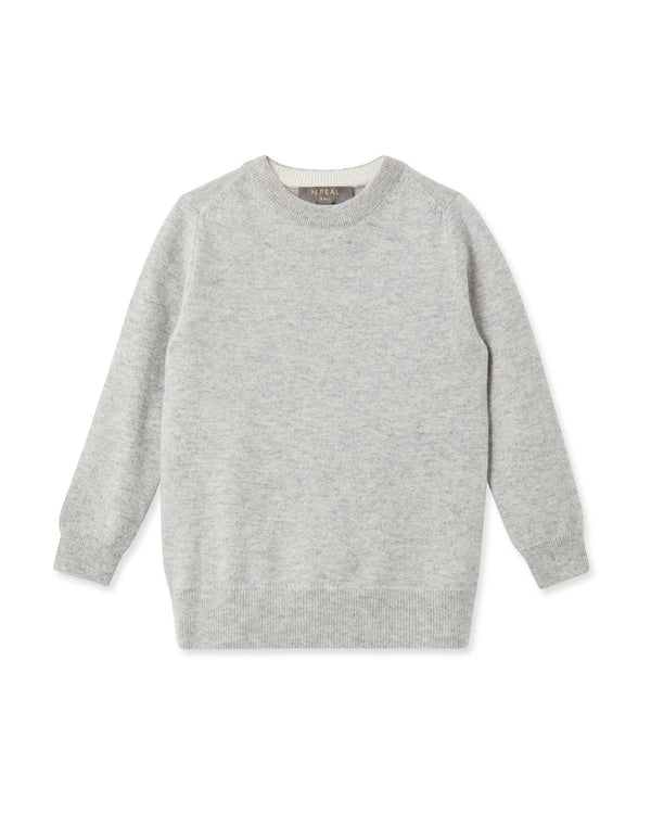 N.Peal Boys Round Neck Cashmere Jumper Fumo Grey