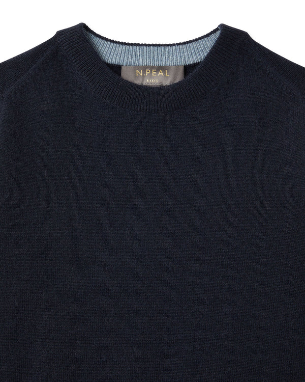 N.Peal Boys Round Neck Cashmere Jumper Navy Blue