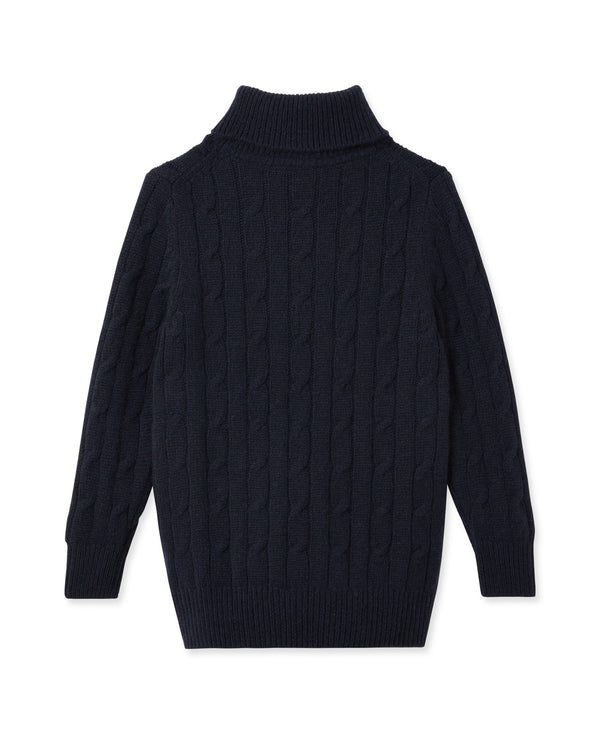 N.Peal Boys Cable Roll Neck Cashmere Jumper Navy Blue