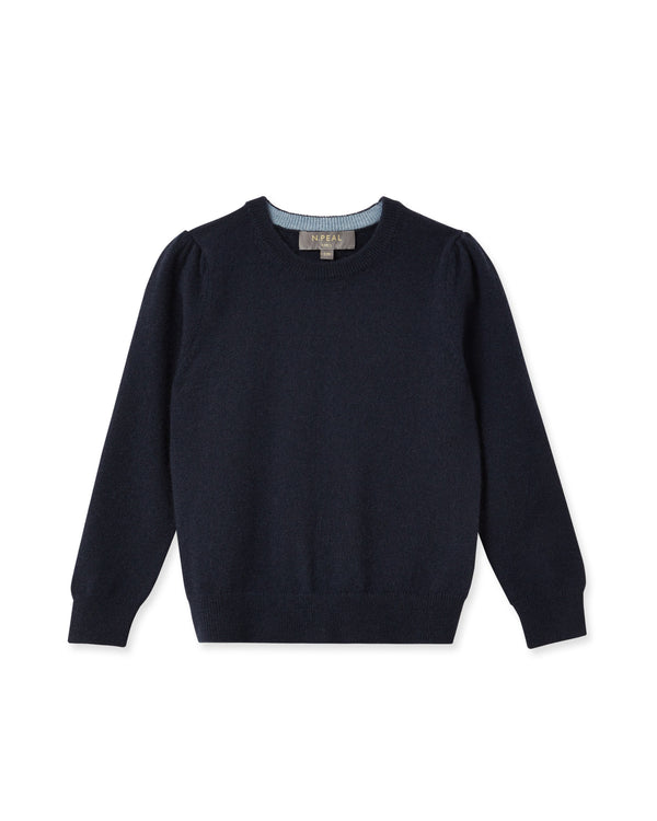 N.Peal Girls Round Neck Cashmere Jumper Navy Blue