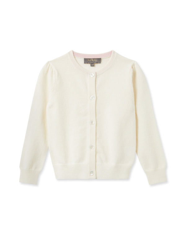 N.Peal Girls Round Neck Cashmere Cardigan New Ivory White