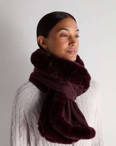 N.Peal Women's Meribel Woven Fur Trim Scarf Claret Red