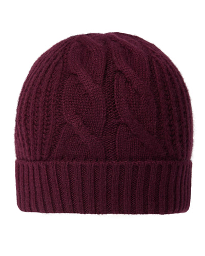 N.Peal Women's Cable Rib Cashmere Hat Bordeaux Red