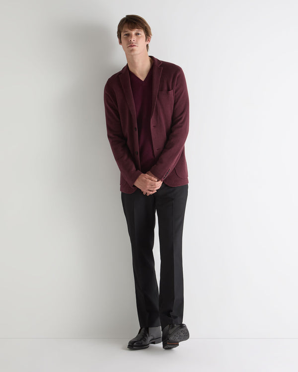 N.Peal Men's Burlington V Neck Cashmere Jumper Bordeaux Red