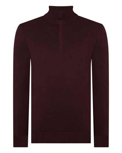 N.Peal Men's Regent Fine Gauge Cashmere Half Zip Jumper Claret Red