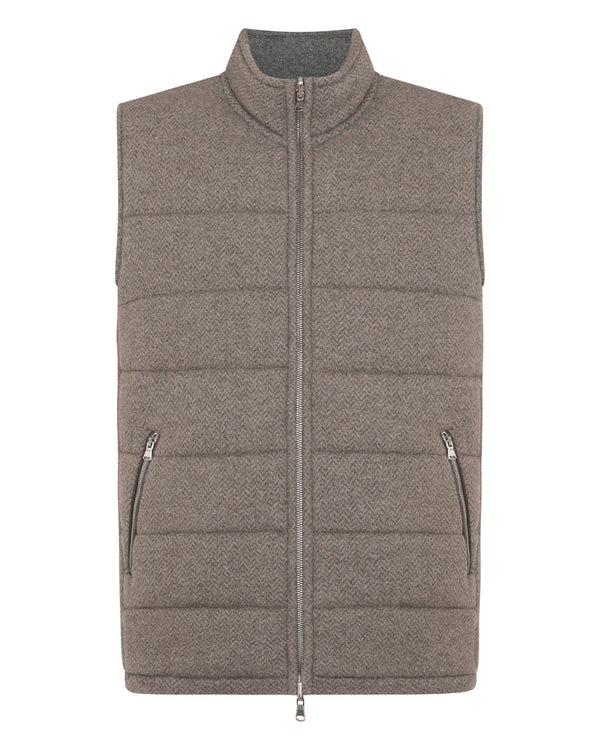 N.Peal Men's Mall Herringbone Cashmere Gilet Smoky Herringbone Grey