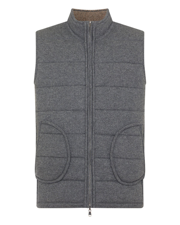 N.Peal Men's Mall Herringbone Cashmere Gilet Smoky Herringbone Grey