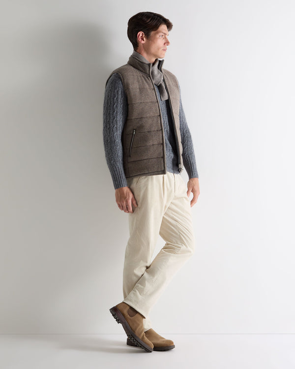 N.Peal Men's Mall Herringbone Cashmere Gilet Smoky Herringbone Grey