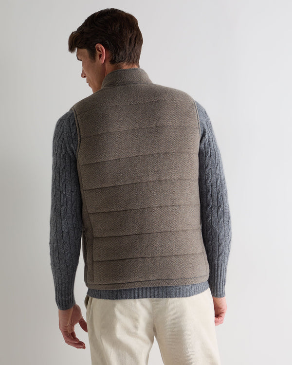 N.Peal Men's Mall Herringbone Cashmere Gilet Smoky Herringbone Grey