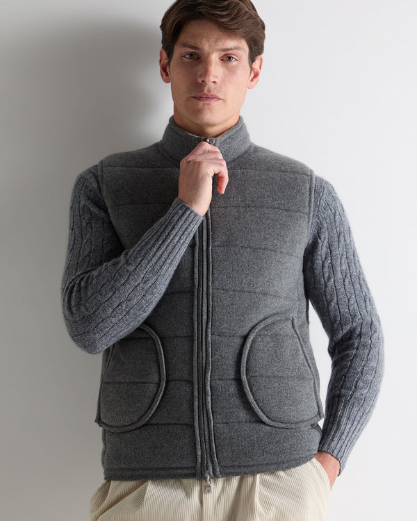 N.Peal Men's Mall Herringbone Cashmere Gilet Smoky Herringbone Grey