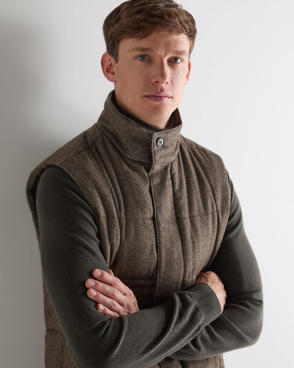 N.Peal Men's Vancouver Herringbone Gilet Brown