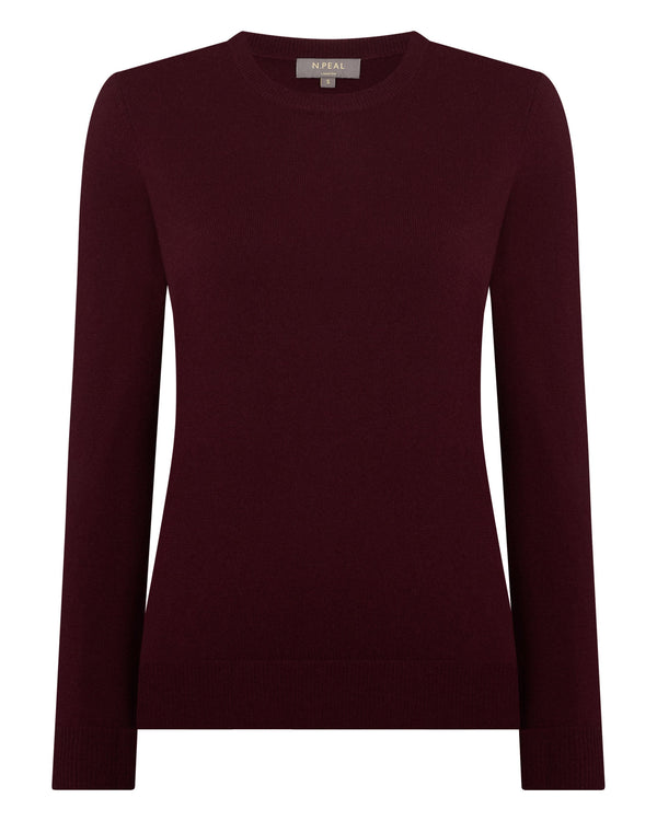 N.Peal Women's Evie Classic Round Neck Cashmere Jumper Bordeaux Red