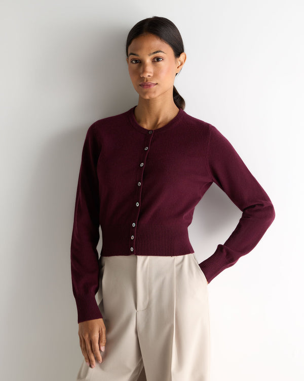 N.Peal Women's Ivy Cropped Cashmere Cardigan Bordeaux Red