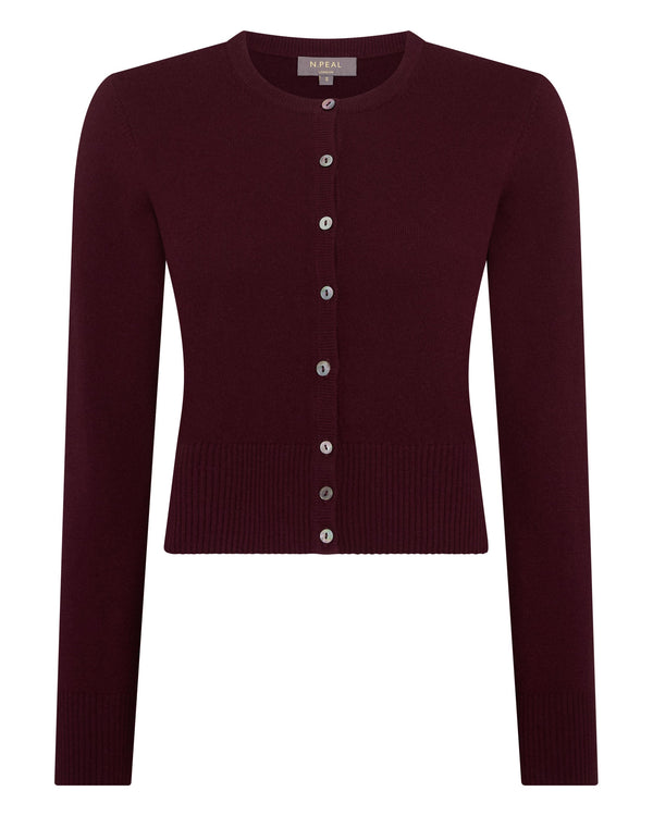 N.Peal Women's Ivy Cropped Cashmere Cardigan Bordeaux Red