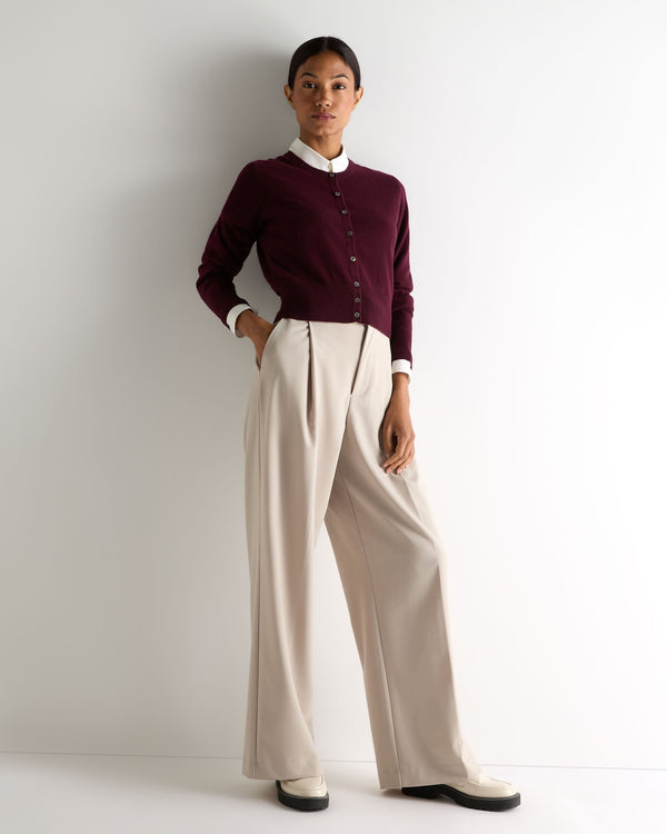 N.Peal Women's Ivy Cropped Cashmere Cardigan Bordeaux Red