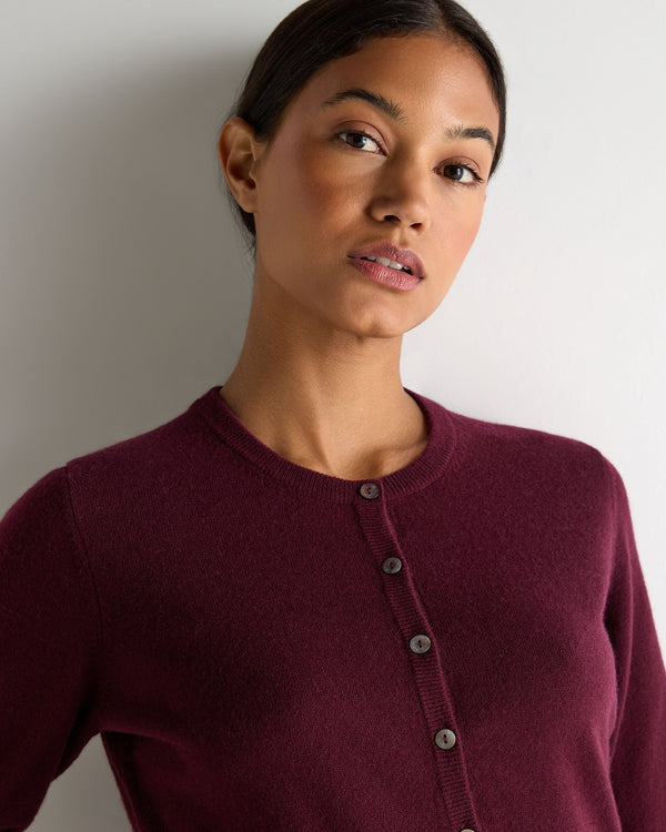 N.Peal Women's Ivy Cropped Cashmere Cardigan Bordeaux Red