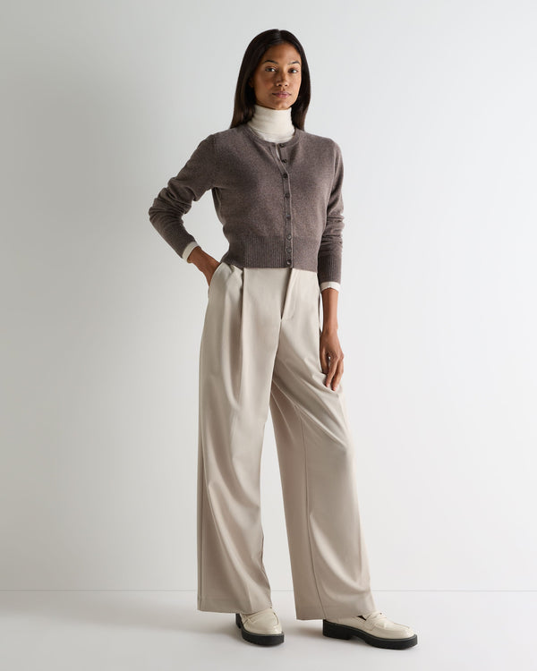 N.Peal Women's Ivy Cropped Cashmere Cardigan Otter Brown