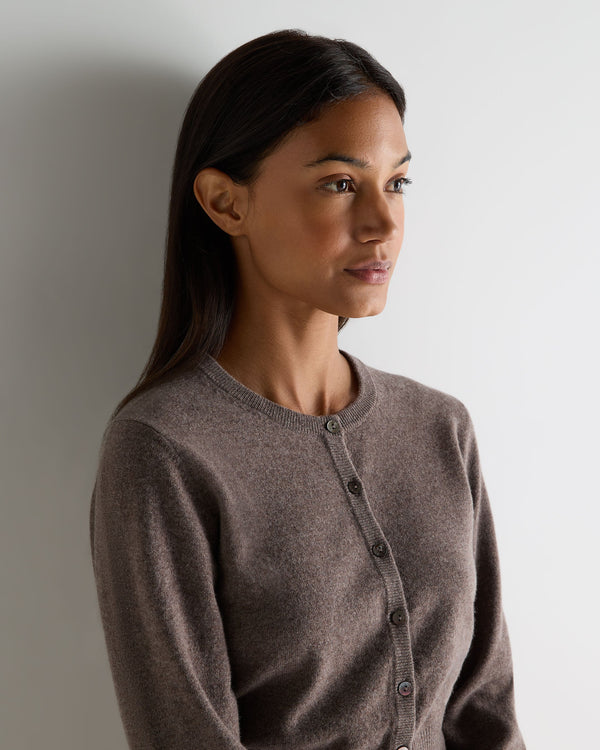 N.Peal Women's Ivy Cropped Cashmere Cardigan Otter Brown