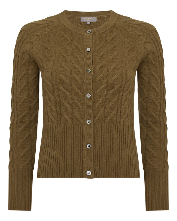 N.Peal Women's Myla Cable Cashmere Cardigan Cinnamon Brown