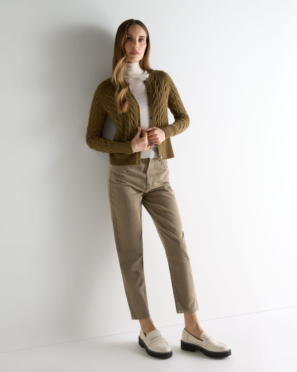 N.Peal Women's Myla Cable Cashmere Cardigan Cinnamon Brown