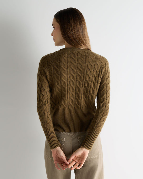 N.Peal Women's Myla Cable Cashmere Cardigan Cinnamon Brown