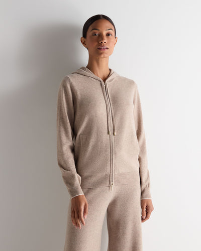 N.Peal Women's Ada Cashmere Hoodie Oatmeal Brown