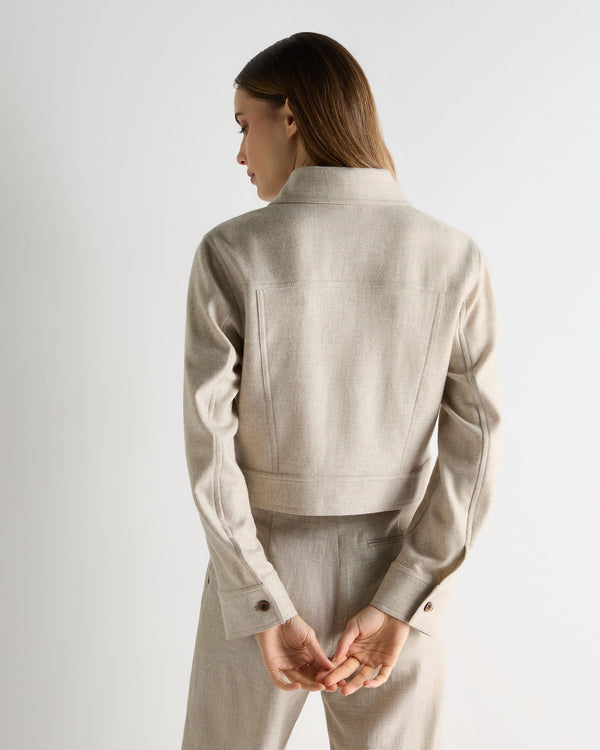 N.Peal Women's Woven Cashmere Cropped Jacket Beige Brown