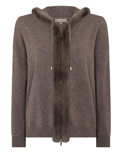 N.Peal Women's Alicia Fur Trim Cashmere Hoodie Otter Brown