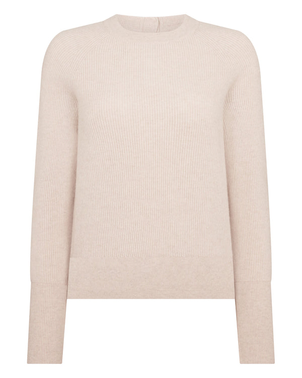N.Peal Women's Rib Raglan Cashmere Jumper Ecru White