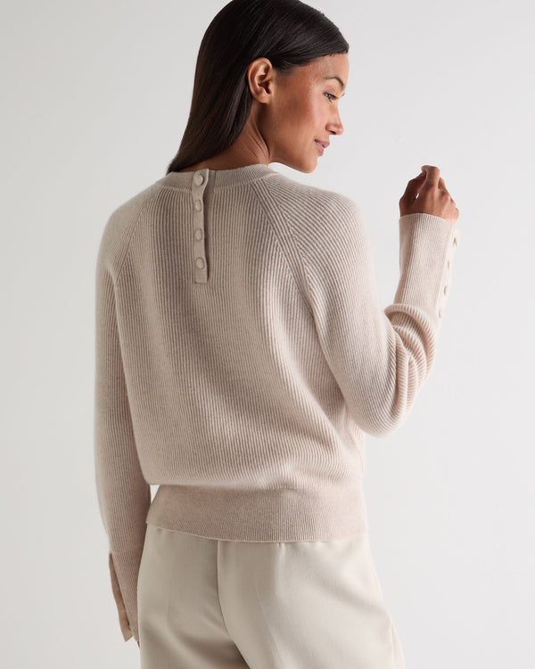 N.Peal Women's Rib Raglan Cashmere Jumper Ecru White