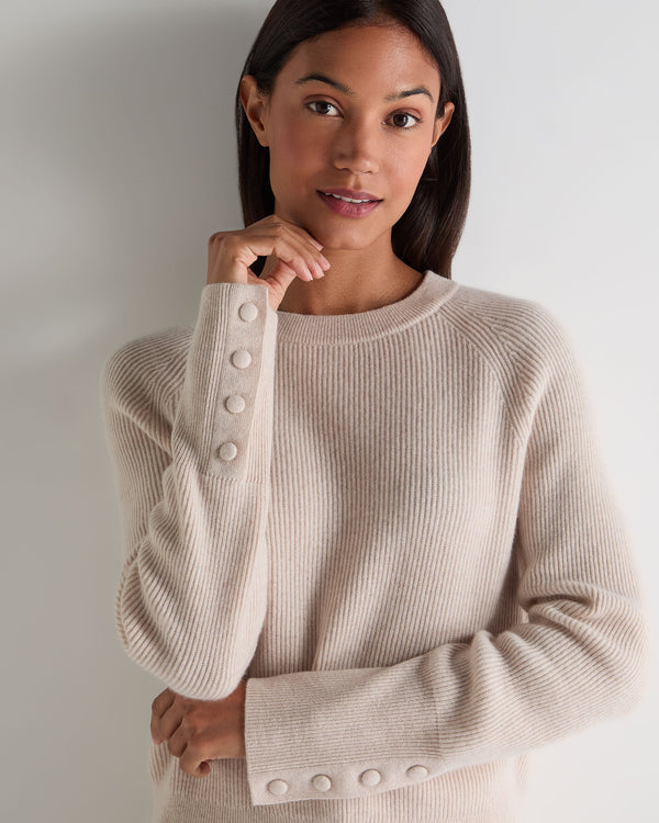 N.Peal Women's Rib Raglan Cashmere Jumper Ecru White