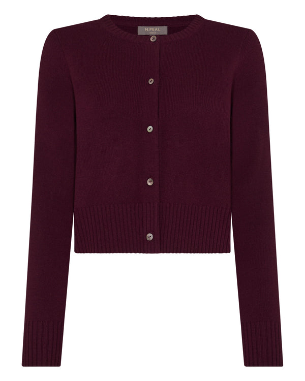 N.Peal Women's Chunky Crop Cashmere Cardigan Bordeaux Red