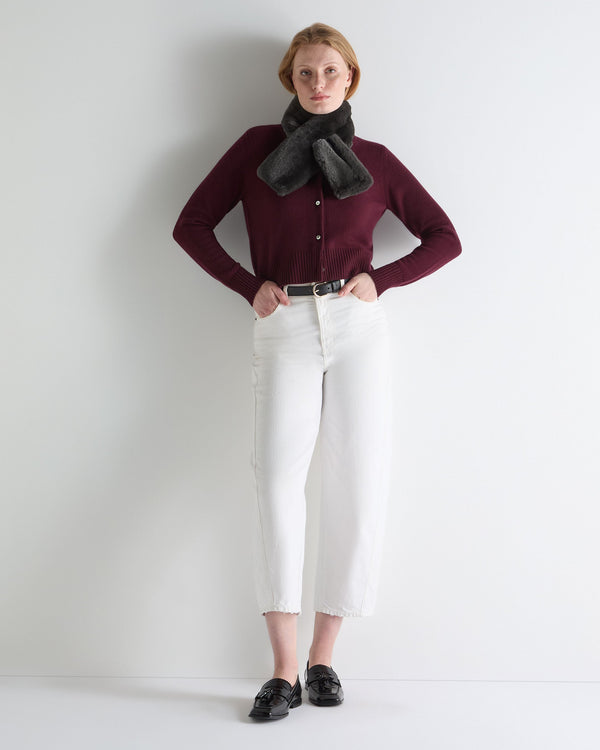 N.Peal Women's Chunky Crop Cashmere Cardigan Bordeaux Red