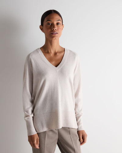 N.Peal Women's Relaxed V Neck Cashmere Jumper Frost White