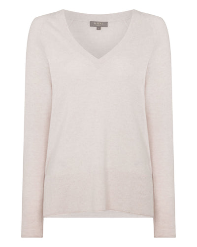 N.Peal Women's Relaxed V Neck Cashmere Jumper Frost White