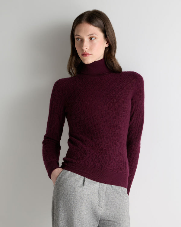 N.Peal Women's Lace Stitch Cashmere Jumper Bordeaux Red