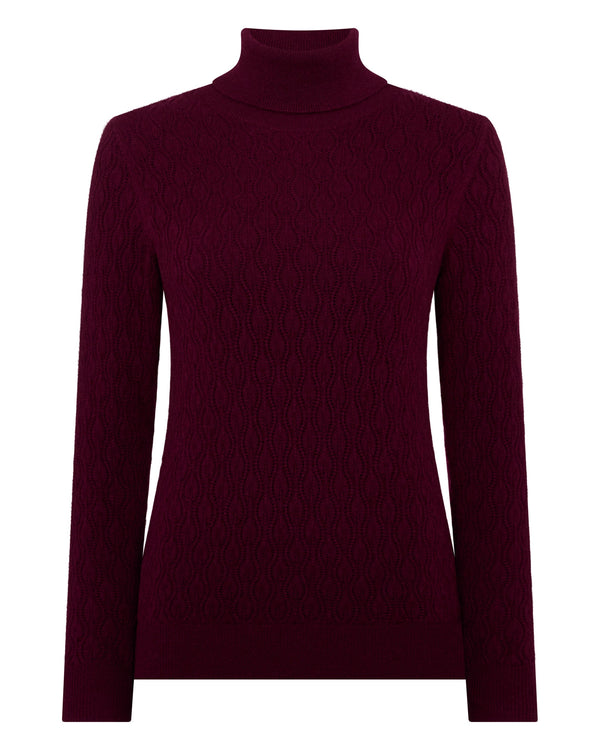 N.Peal Women's Lace Stitch Cashmere Jumper Bordeaux Red