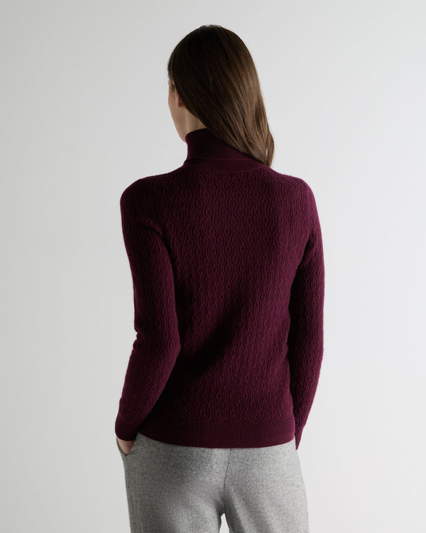 N.Peal Women's Lace Stitch Cashmere Jumper Bordeaux Red