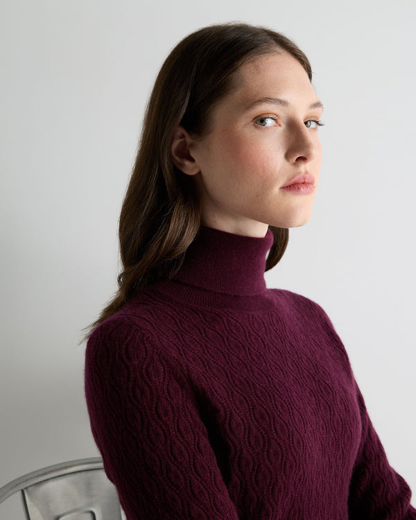 N.Peal Women's Lace Stitch Cashmere Jumper Bordeaux Red