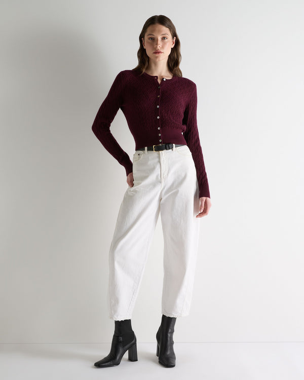 N.Peal Women's Lace Stitch Cashmere Cardigan Bordeaux Red