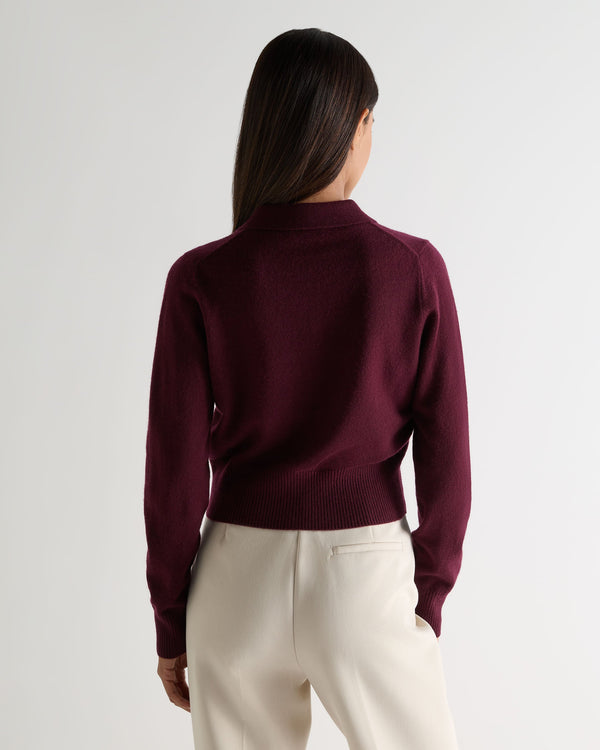 N.Peal Women's Thea Collared Cashmere Cardigan Bordeaux Red