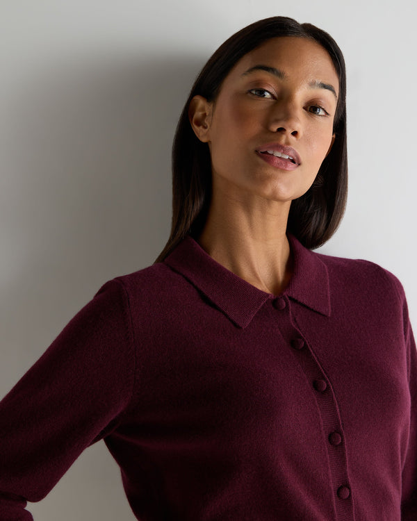 N.Peal Women's Thea Collared Cashmere Cardigan Bordeaux Red