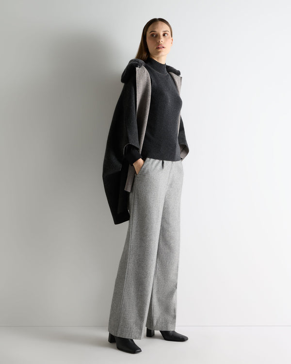 N.Peal Women's Turtle Neck Cashmere Tank Top With Metal Trim Deep Charcoal Grey