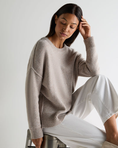 N.Peal Women's Relaxed Round Neck Cashmere Jumper Basilica Beige Brown Marl