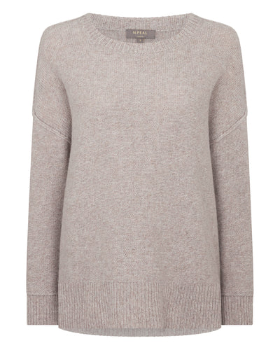 N.Peal Women's Relaxed Round Neck Cashmere Jumper Basilica Beige Brown Marl