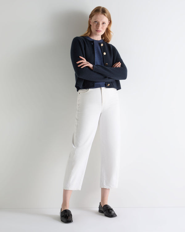 N.Peal Women's Collarless Jacquard Cashmere Jacket Navy Blue