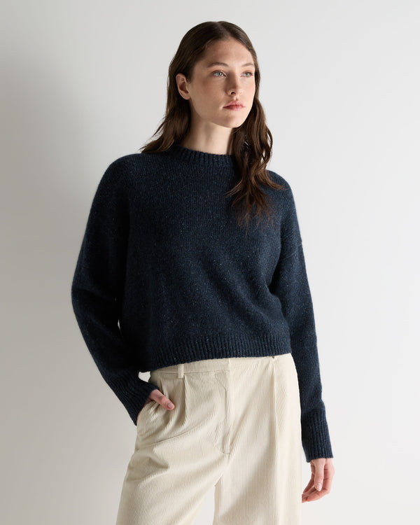 N.Peal Women's Cropped Marl Cashmere Jumper Atlantic Blue Melange