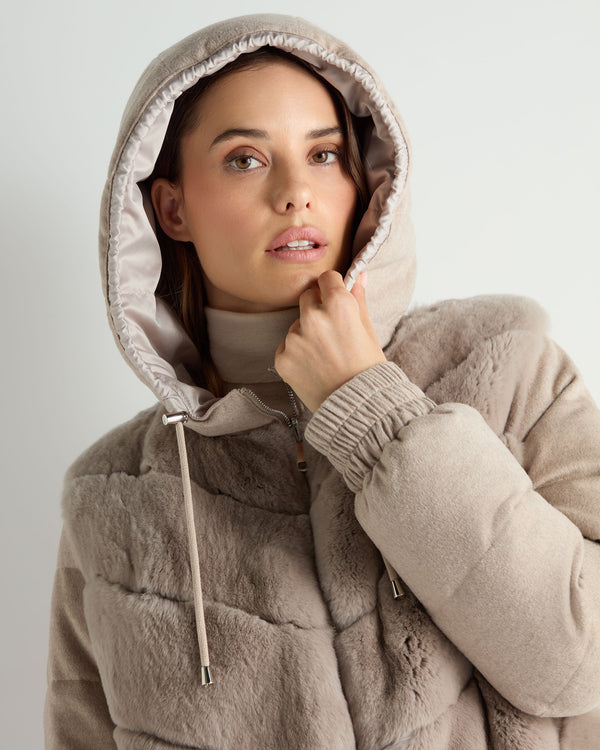 N.Peal Women's Rex Front Padded Jacket Beige Brown