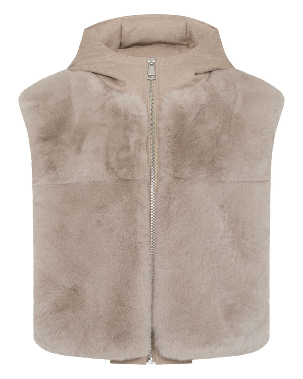 Women's Rex Fur Hooded Gilet Beige Brown